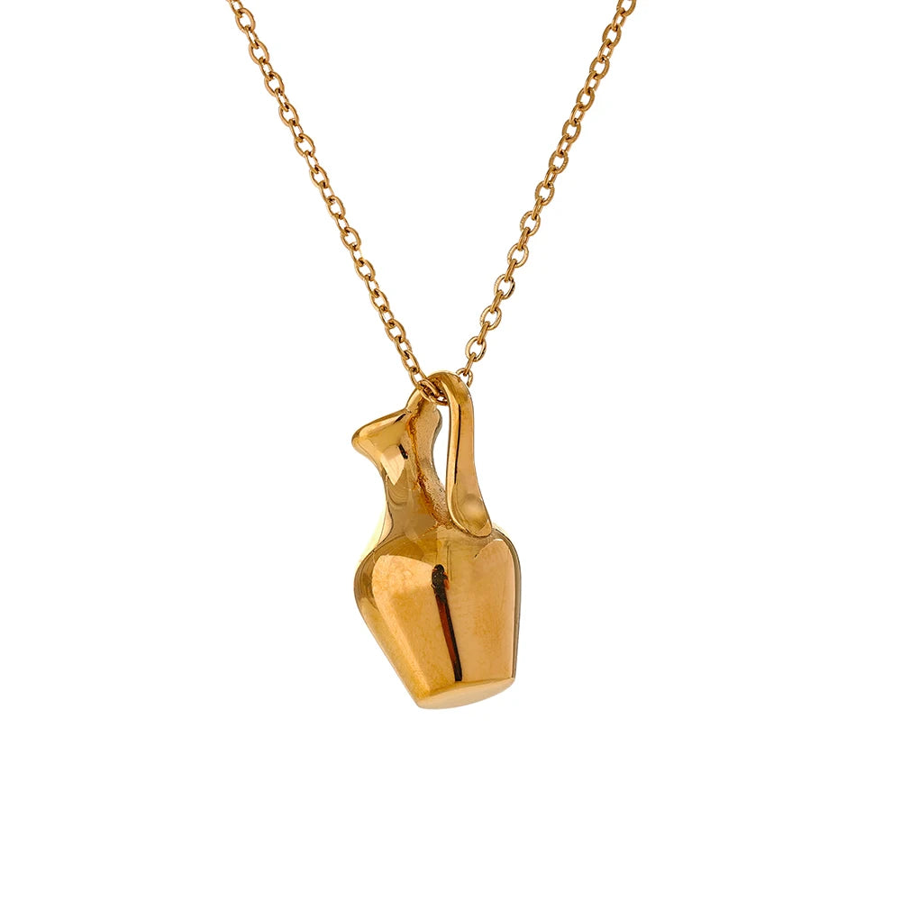Solid Metal Vase & Kettle Charm Necklace