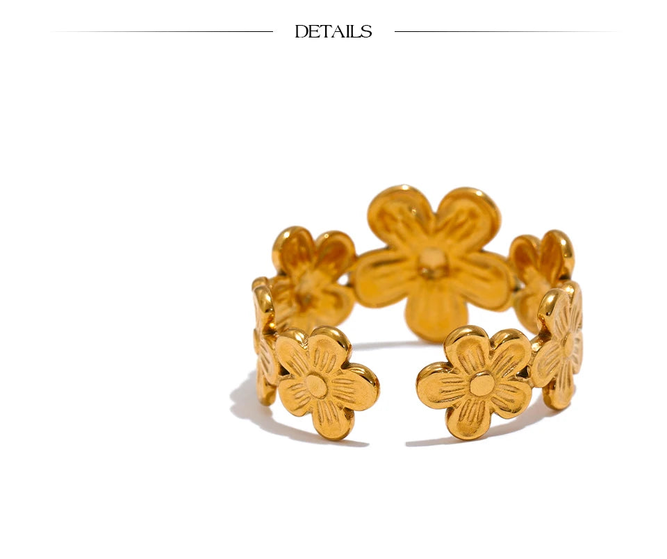 Thin Plant Flower Adjustable Open Ring