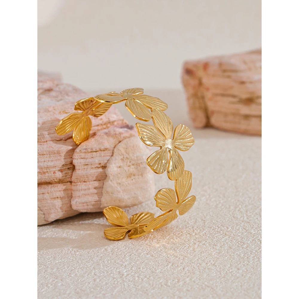 High-Quality Stainless Steel Flower Cuff Bracelet