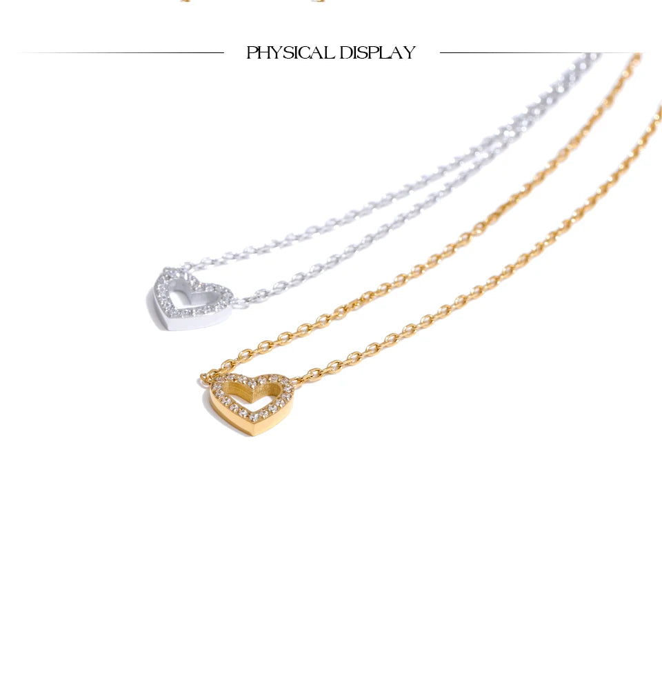 Korean Style Shiny Cubic Zirconia Hollow Heart Necklace