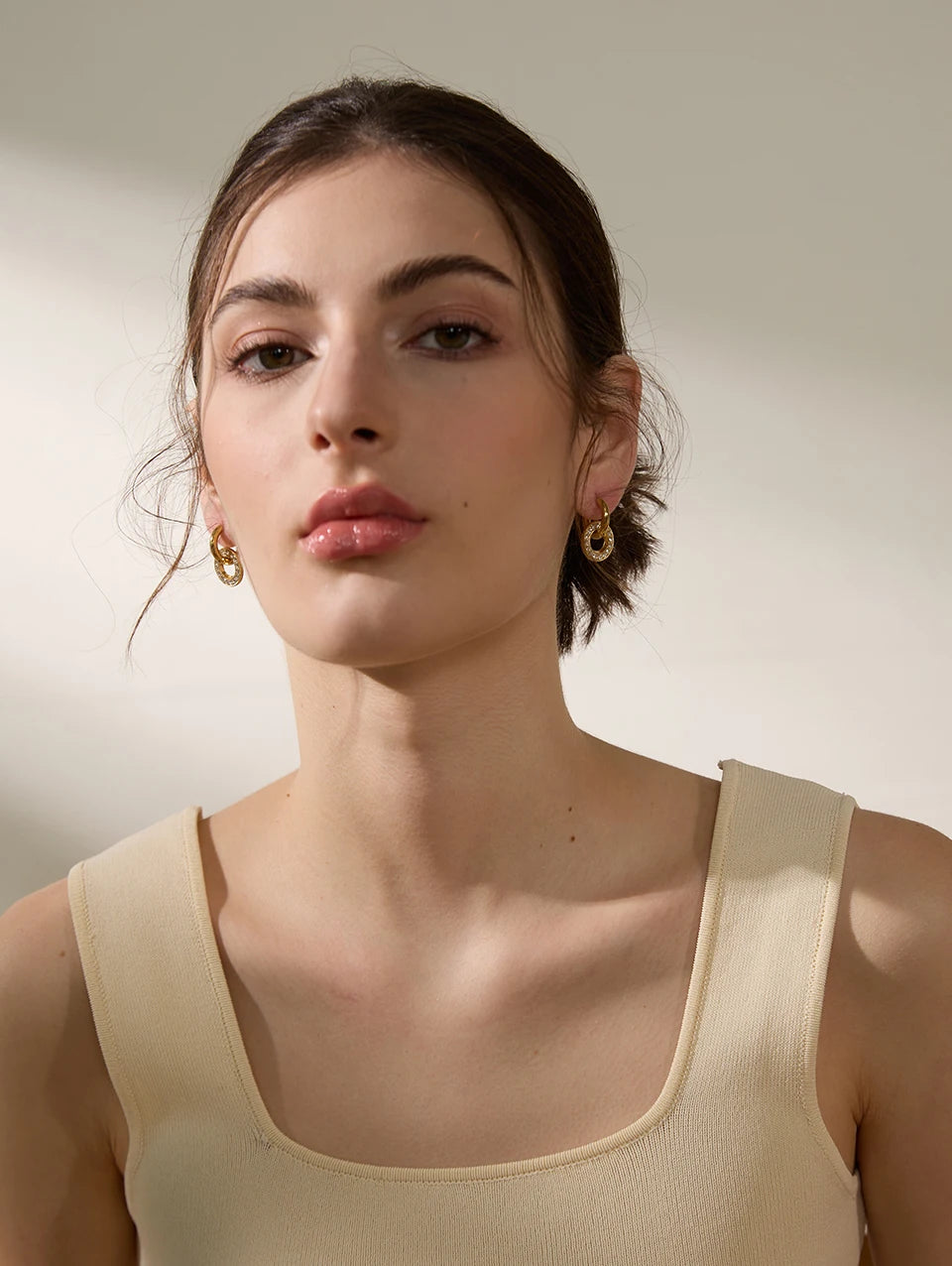 Round Zircon Drop Hoop Earrings