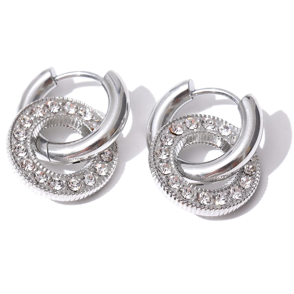 Round Zircon Drop Hoop Earrings
