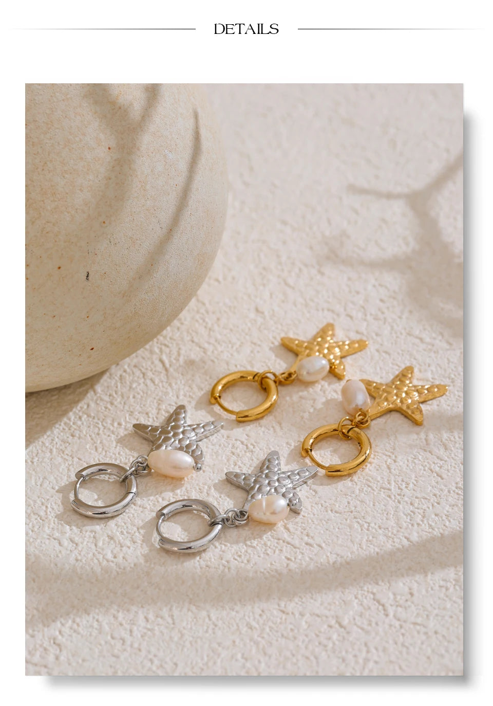 Ocean Style Natural Pearl & Conch Shell Starfish Drop Hoop Earrings