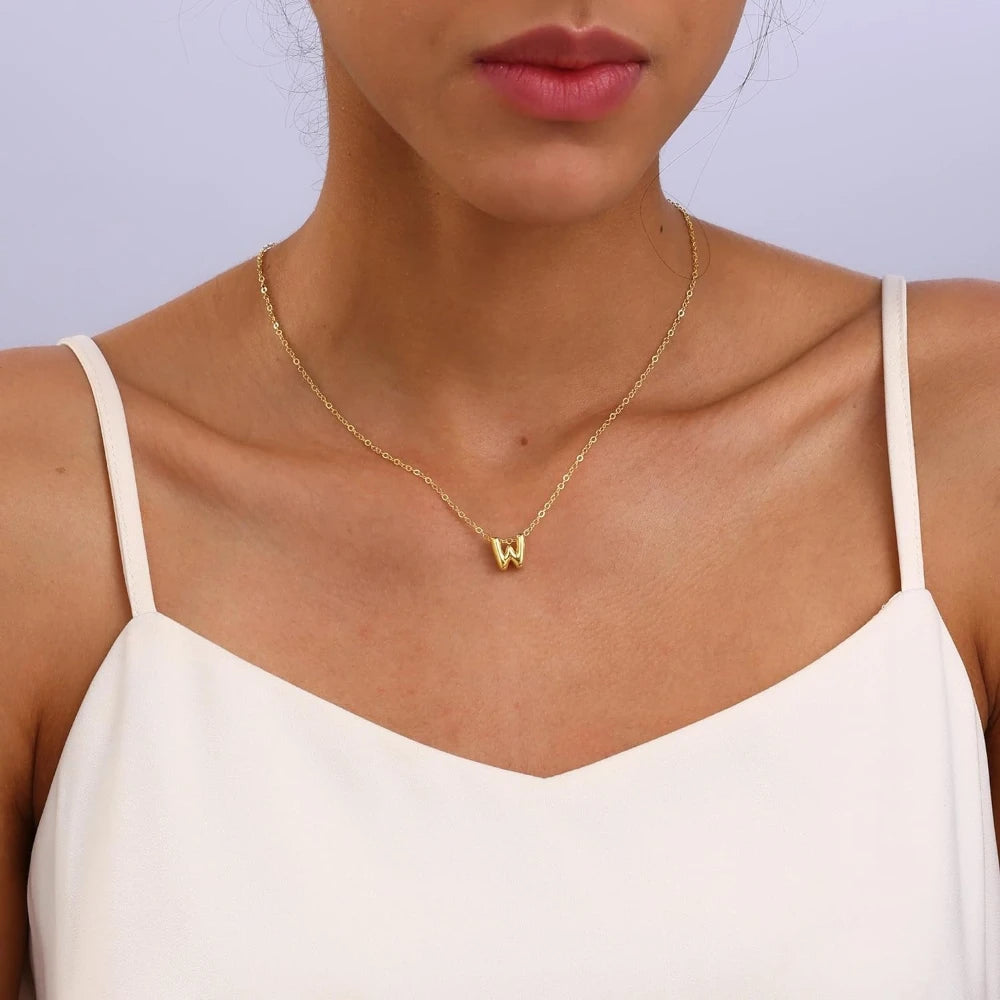 3D Bubble Initial A-Z Alphabet Mini Necklace