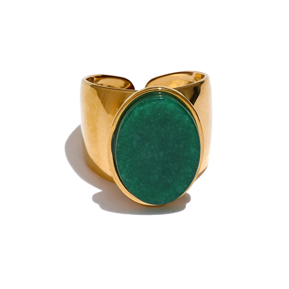 Stone Stainless Steel Gold Color Wide Ring