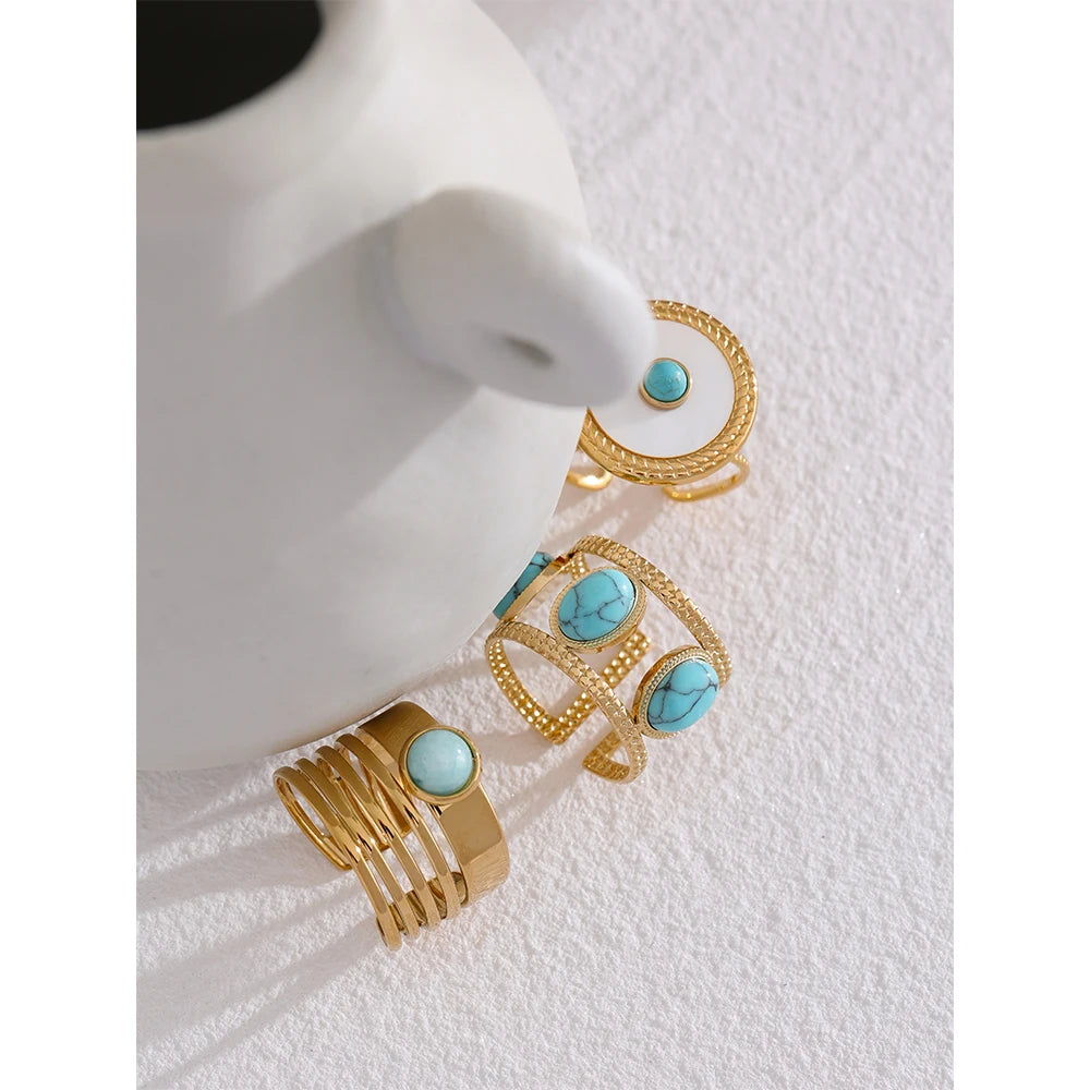 Stainless Steel Summer Open Adjustable Stone Ring