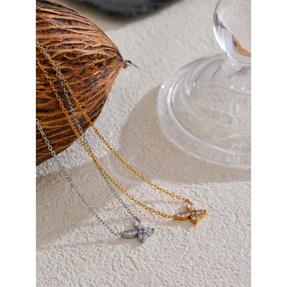Delicate Bling Cubic Zirconia Butterfly Pendant Necklace