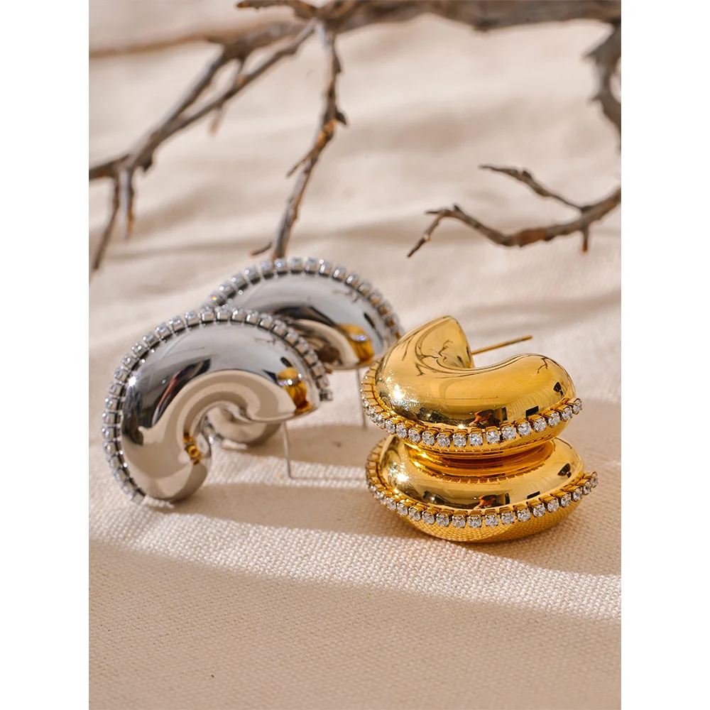 Trendy C-Shape CZ Huggie Earrings