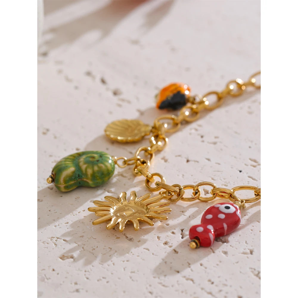 Ocean Style Ceramic Conch, Fish, Butterfly & Sun Drop Necklace