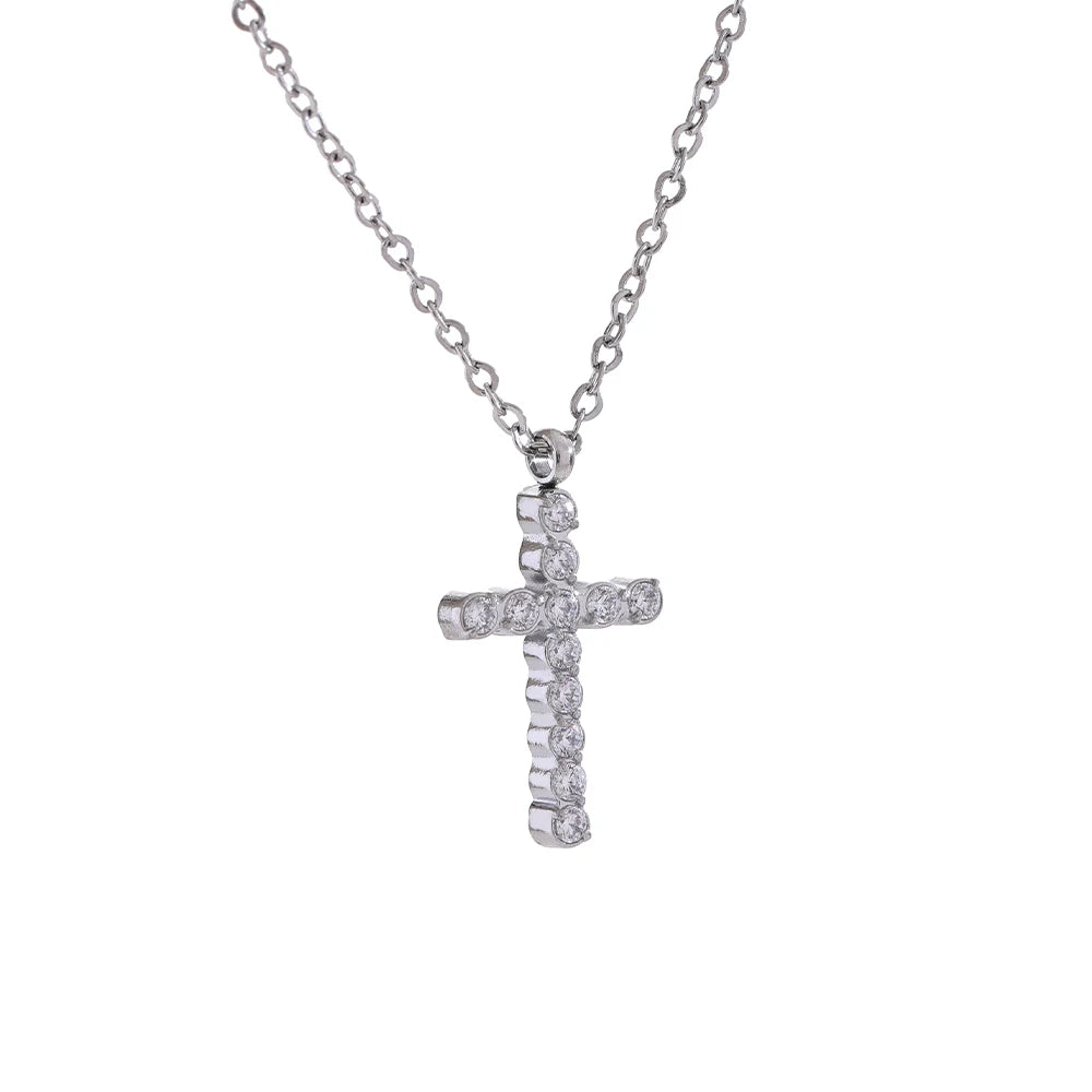 Cubic Zirconia 316L Cross Pendant Necklace