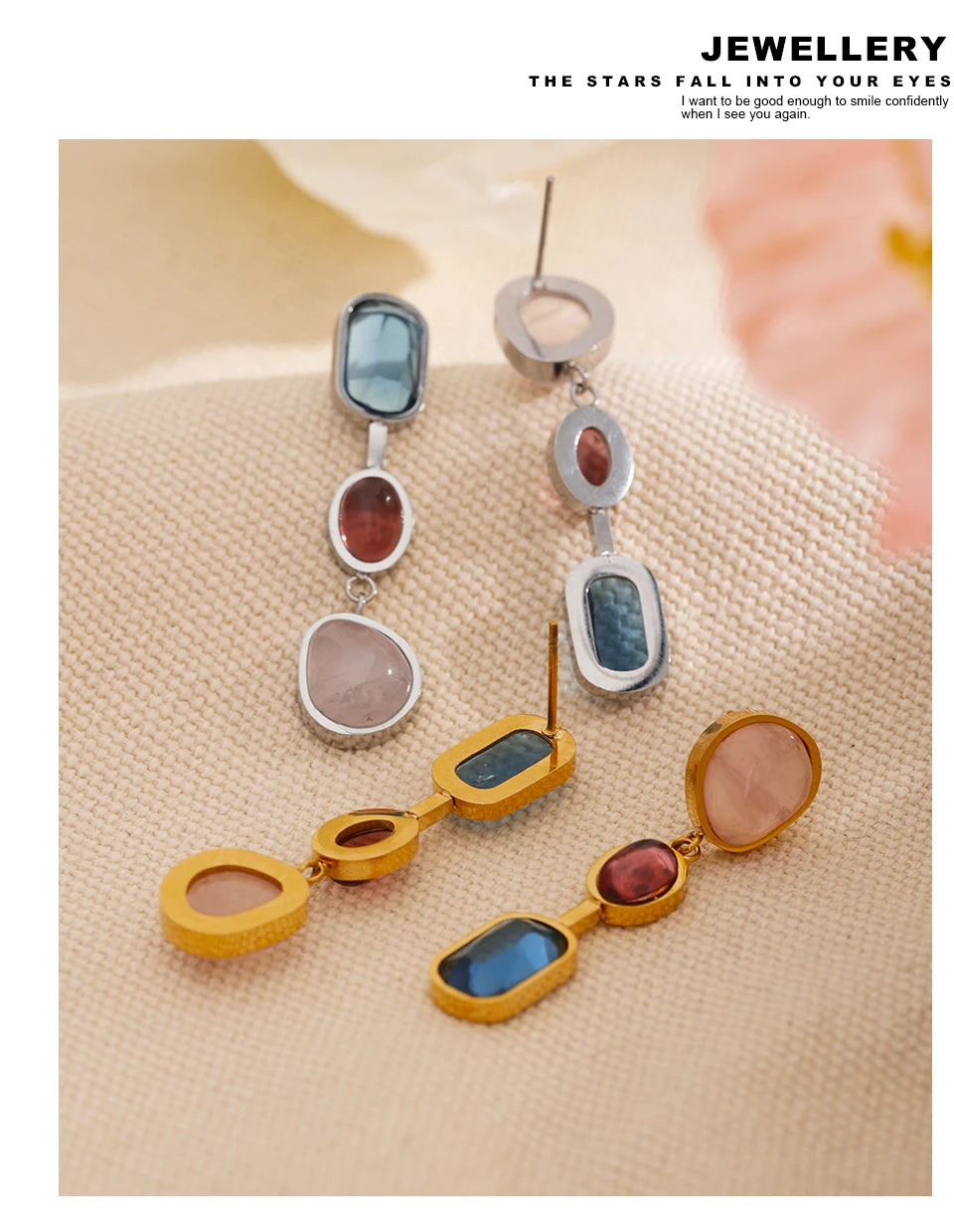 Natural Stone Geometric Drop Earrings