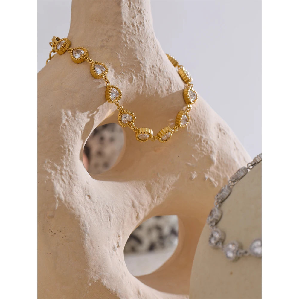 Heart Cubic Zirconia Shiny Waterproof Bracelet Bangle