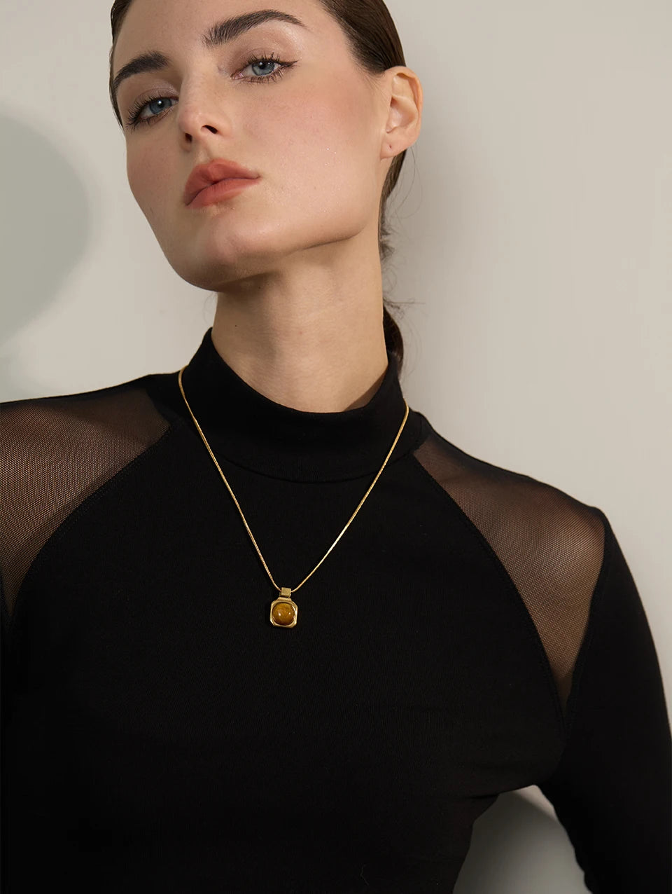 Tiger Stone Square Pendant Necklace