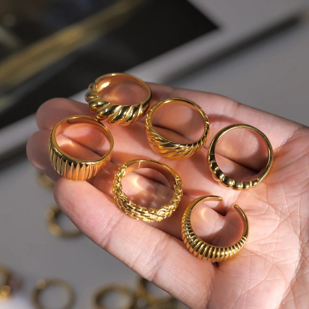 18K Gold Plated Stainless Steel Geometric Fashion Rings