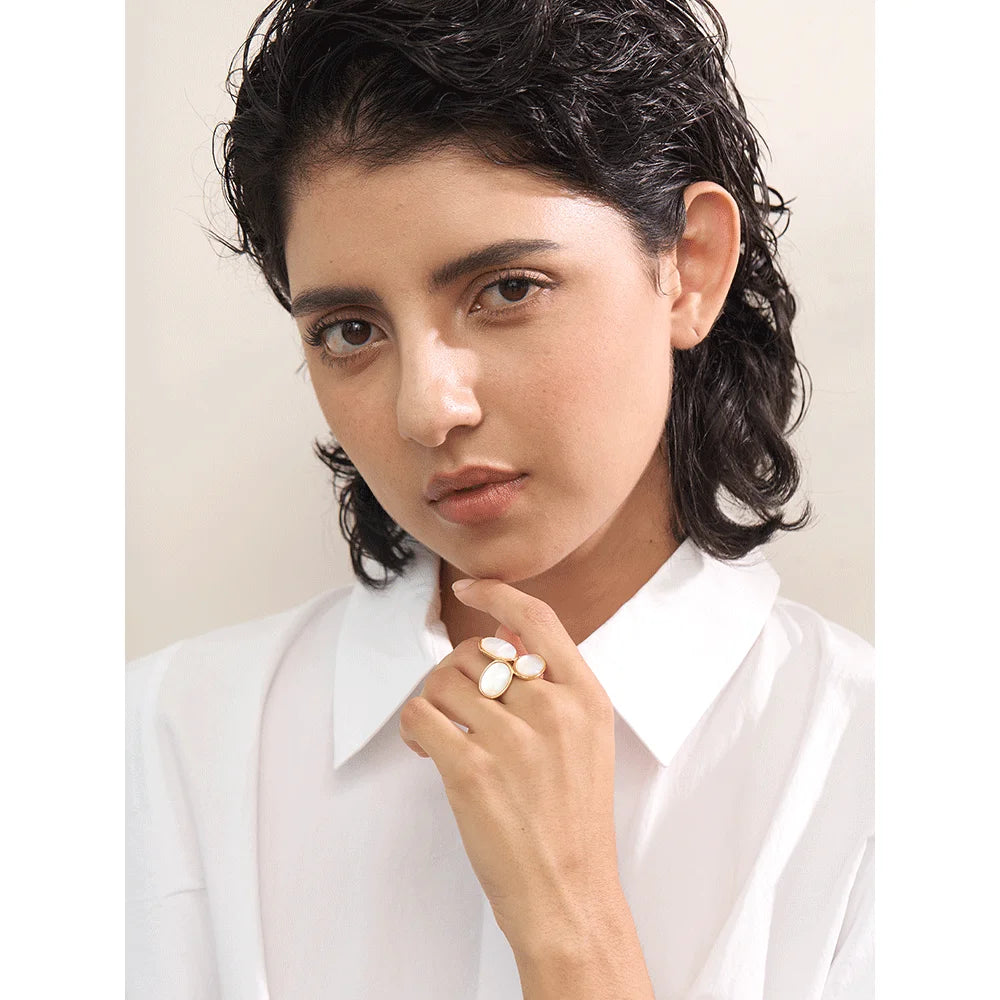 Natural Shell Flower Golden Adjustable Ring