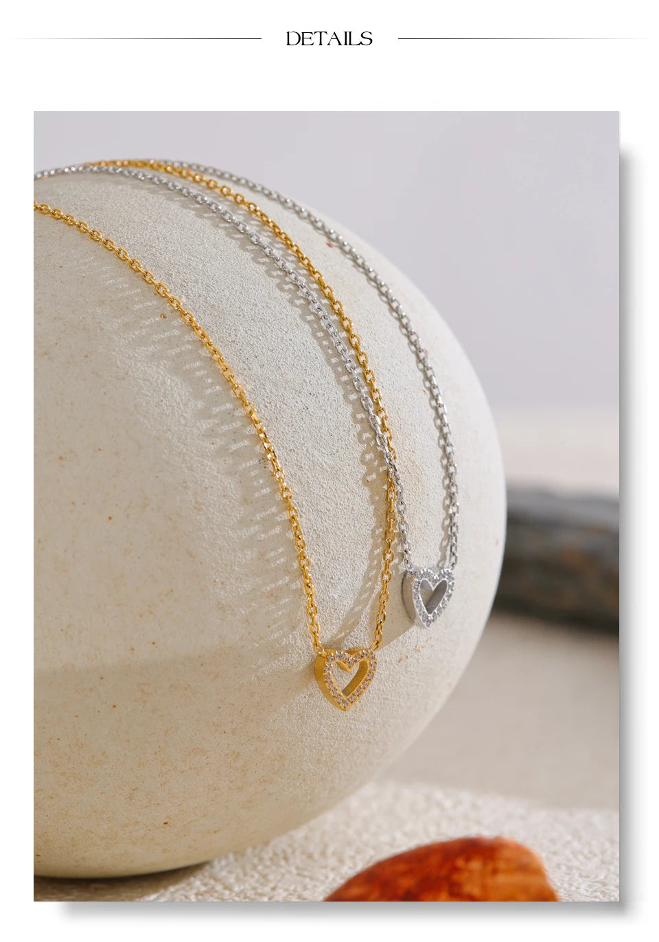 Korean Style Shiny Cubic Zirconia Hollow Heart Necklace