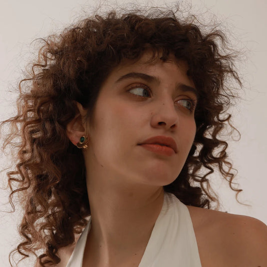 Black Stone Sunflower Clip-On Earrings