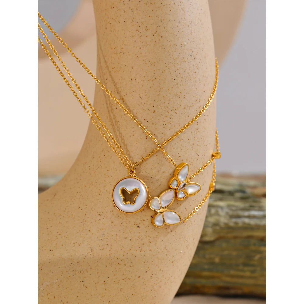 Natural Shell Butterfly Pendant Necklace