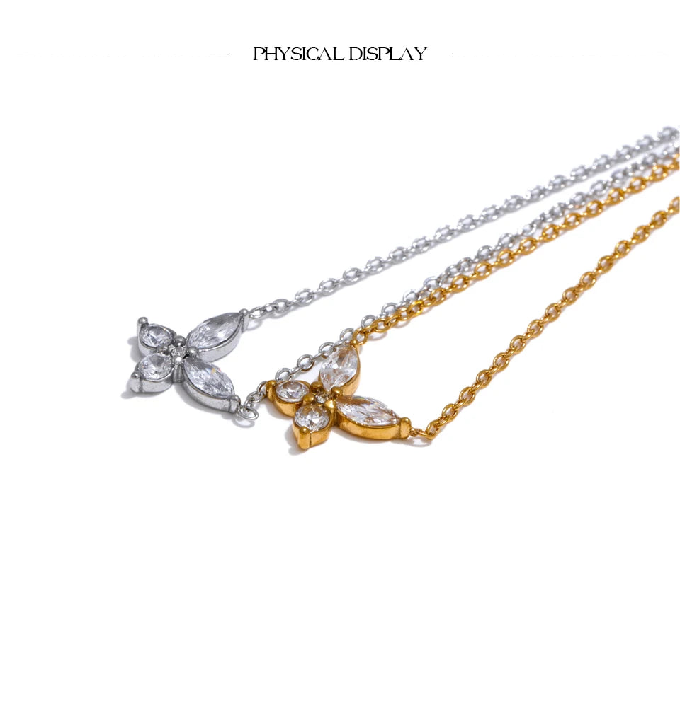 Delicate Bling Cubic Zirconia Butterfly Pendant Necklace