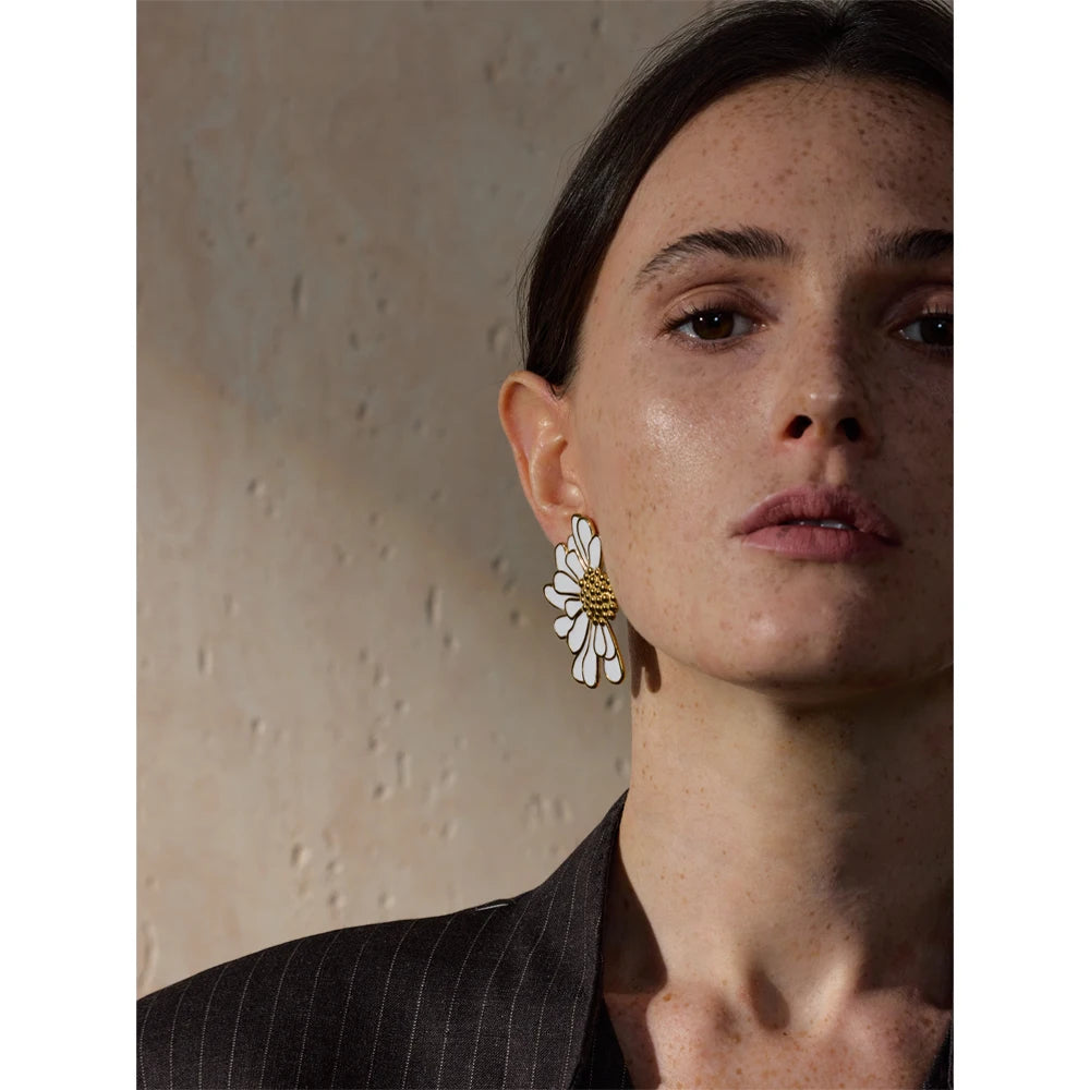 Enamel Flower Statement Fashion Stud Earrings