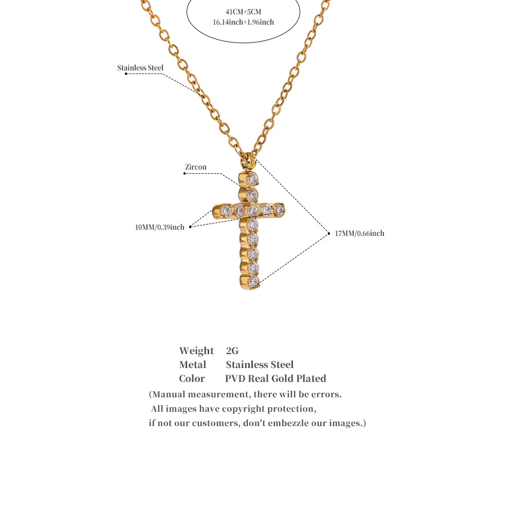 Cubic Zirconia 316L Cross Pendant Necklace