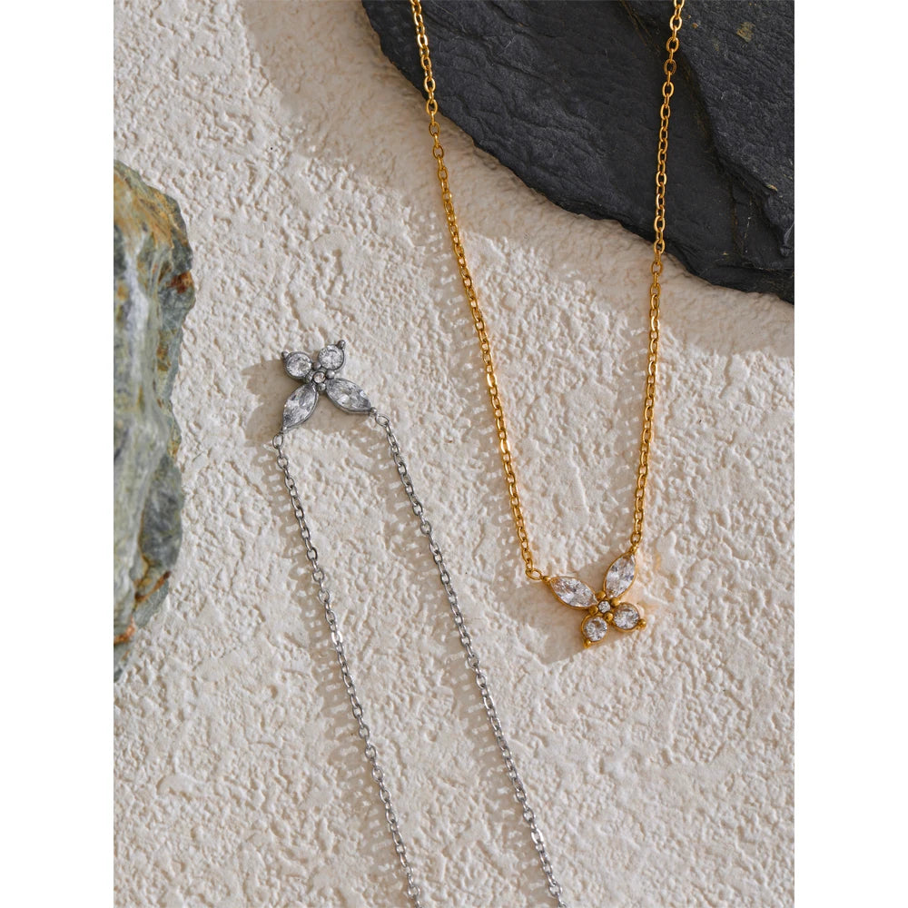 Delicate Bling Cubic Zirconia Butterfly Pendant Necklace