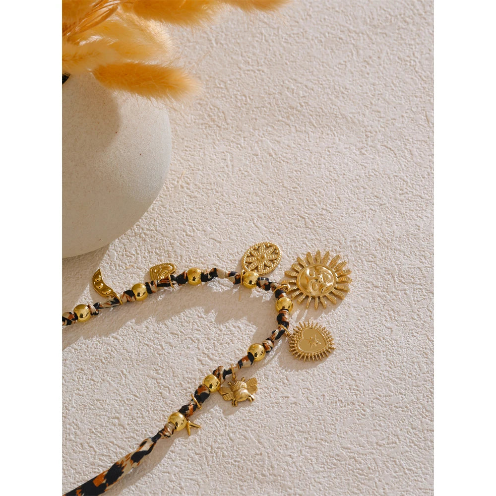 Stainless Steel Leopard Sunflower Heart Insect Drop Necklace