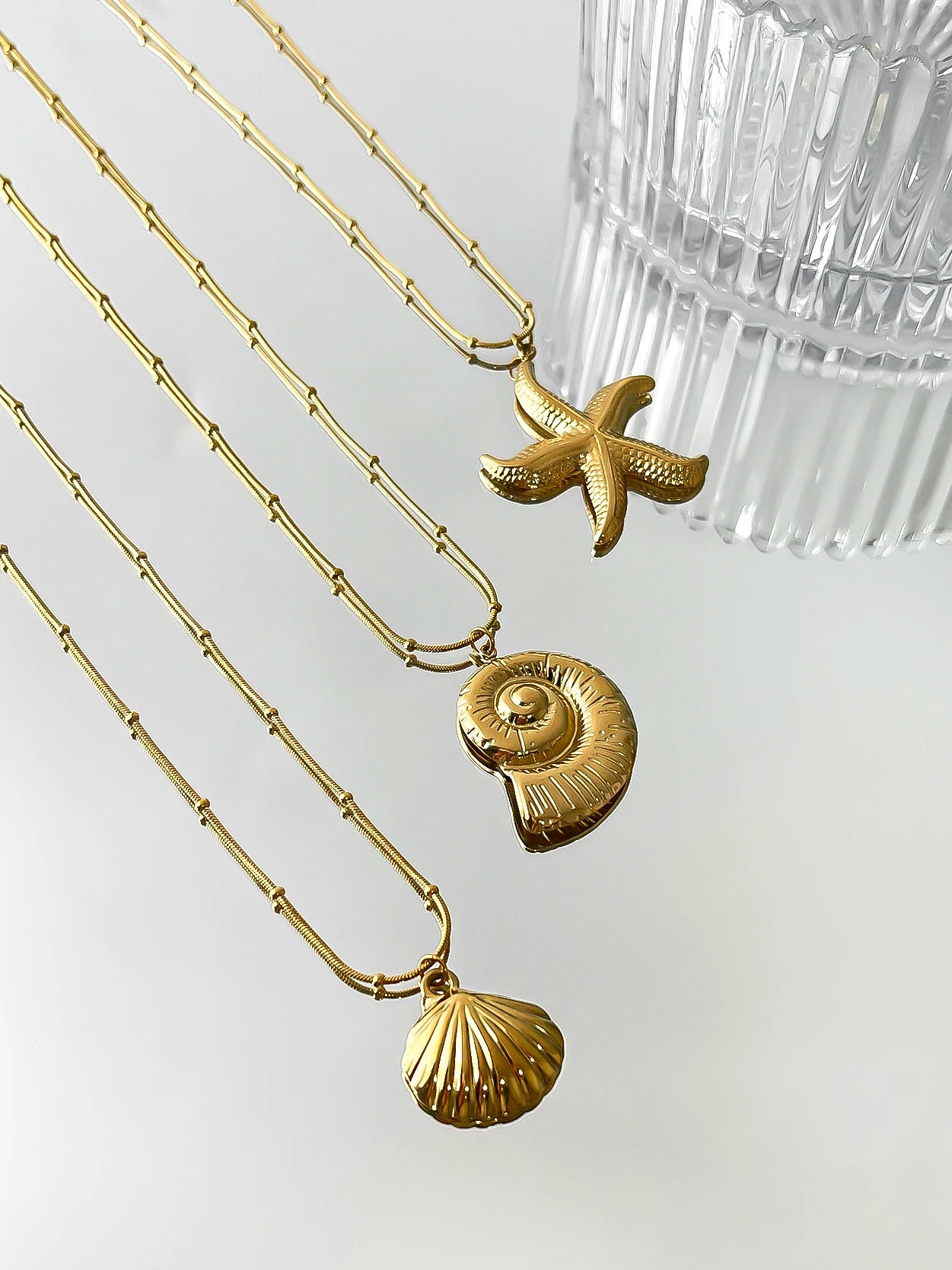 Minimalist Starfish, Conch & Scallop Pendant Necklace