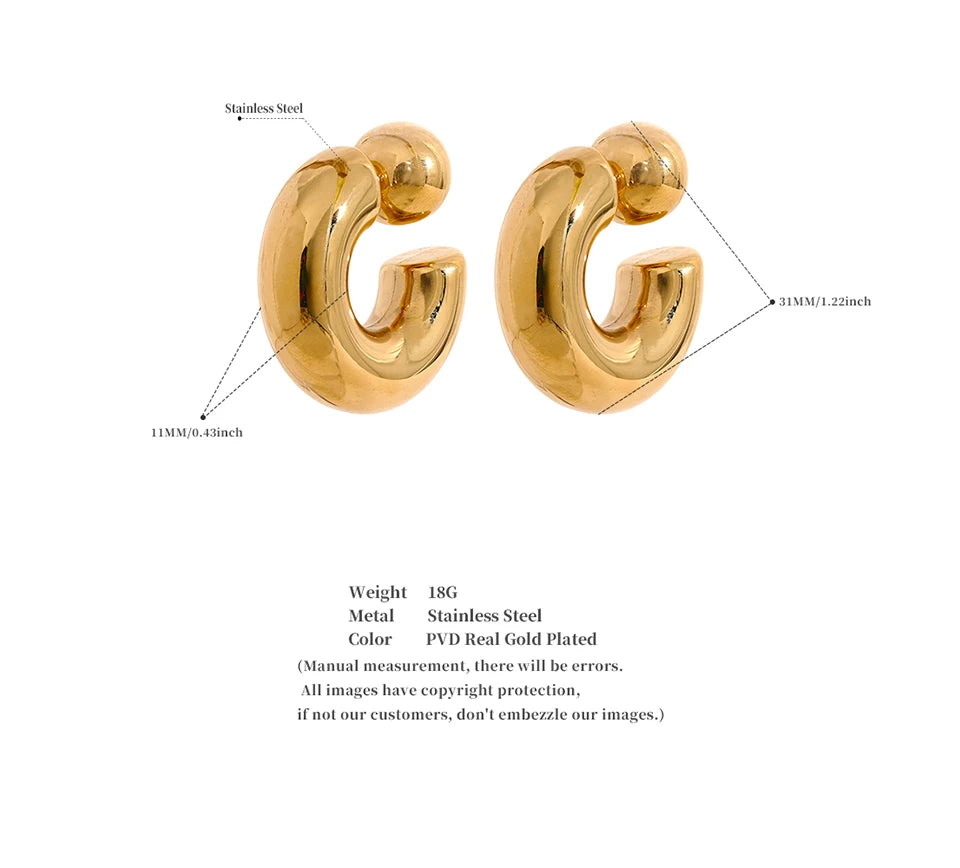 C Shape Round Chunky Earrings