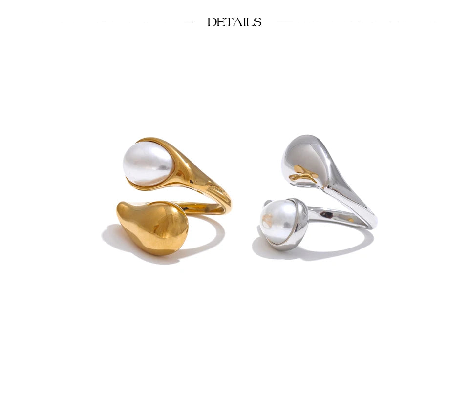 Imitation Pearl Water Drop Finger Adjustable Ring