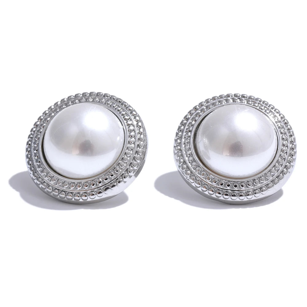 Korean Imitation Pearls Round Stud Earrings
