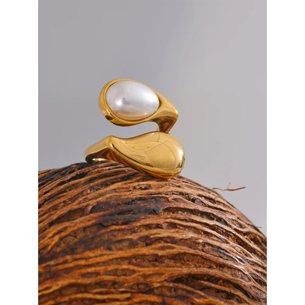 Imitation Pearl Water Drop Finger Adjustable Ring