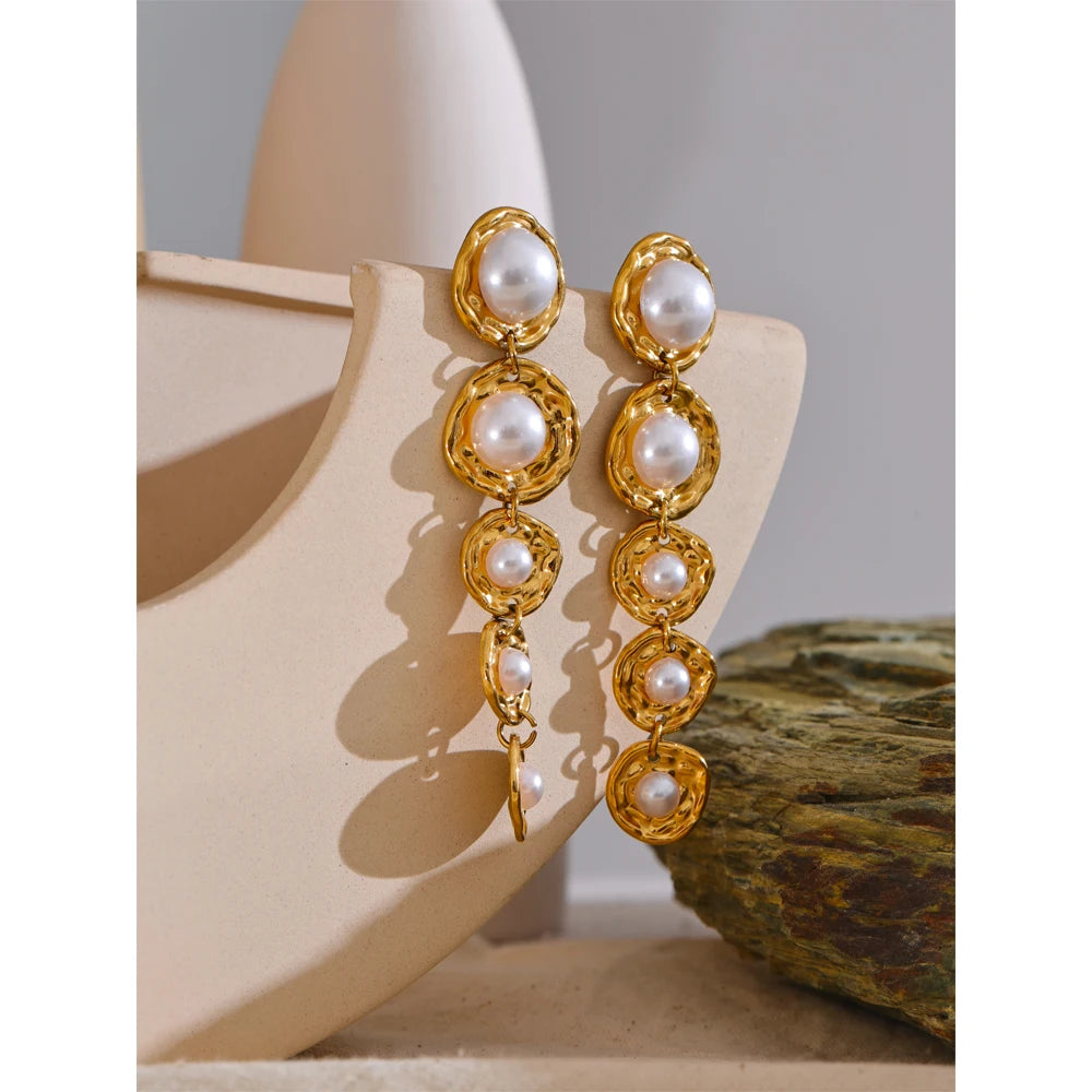 Pearls Golden Long Hanging Drop Earrings