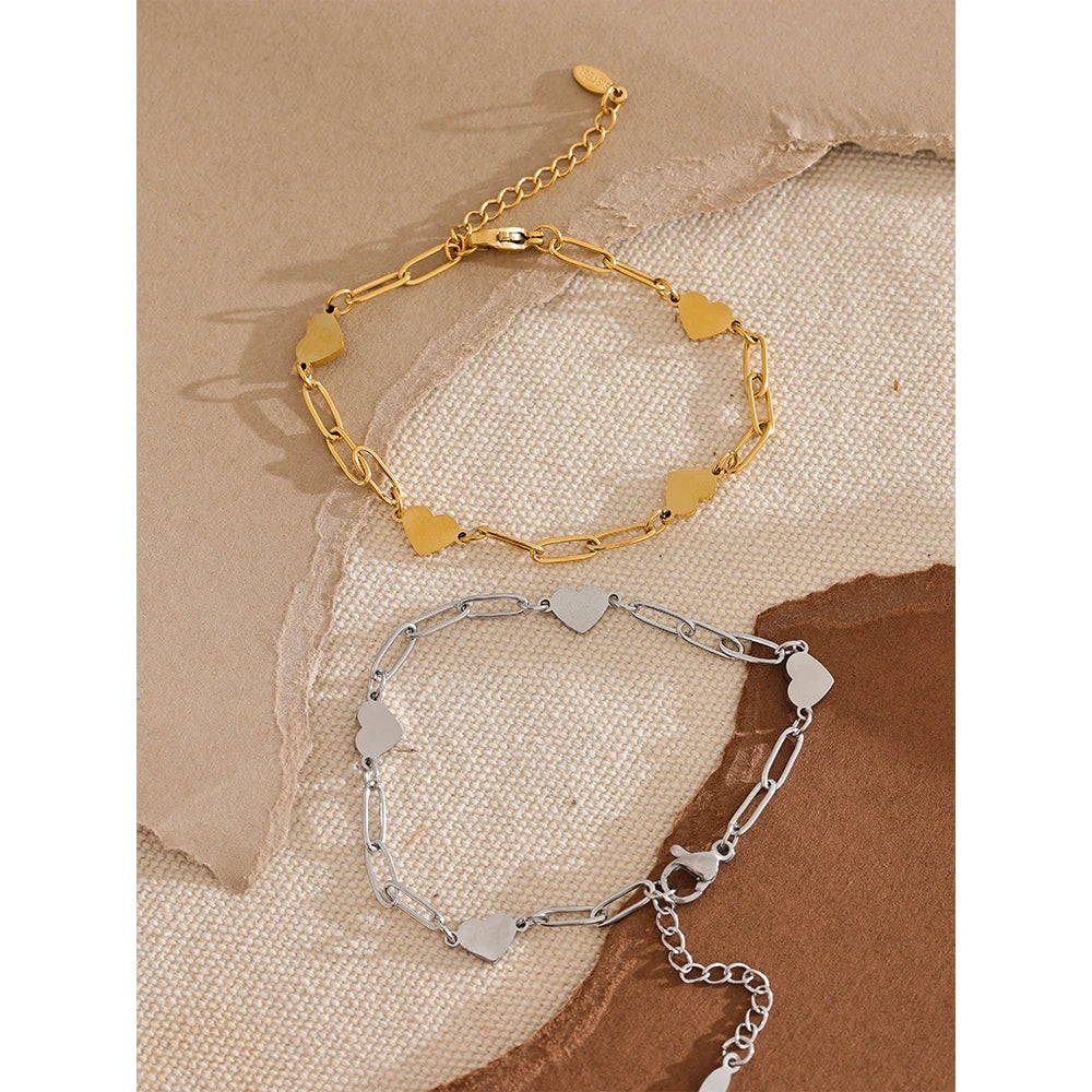 Handmade Stainless Steel Heart Chain Bracelet