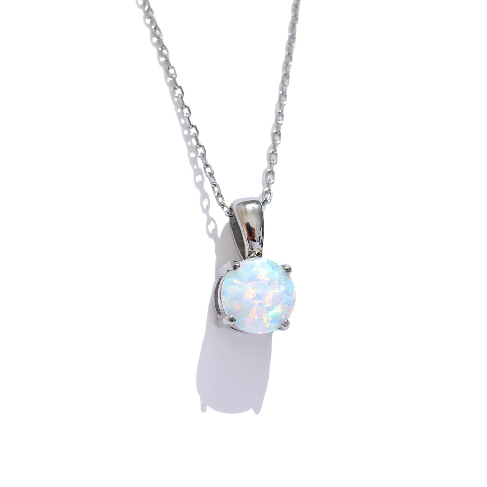 Exquisite Round Opal Stone Pendant Necklace