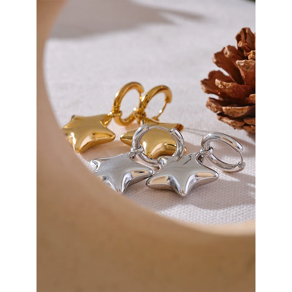 Star Hollow Thick Hoop Earrings