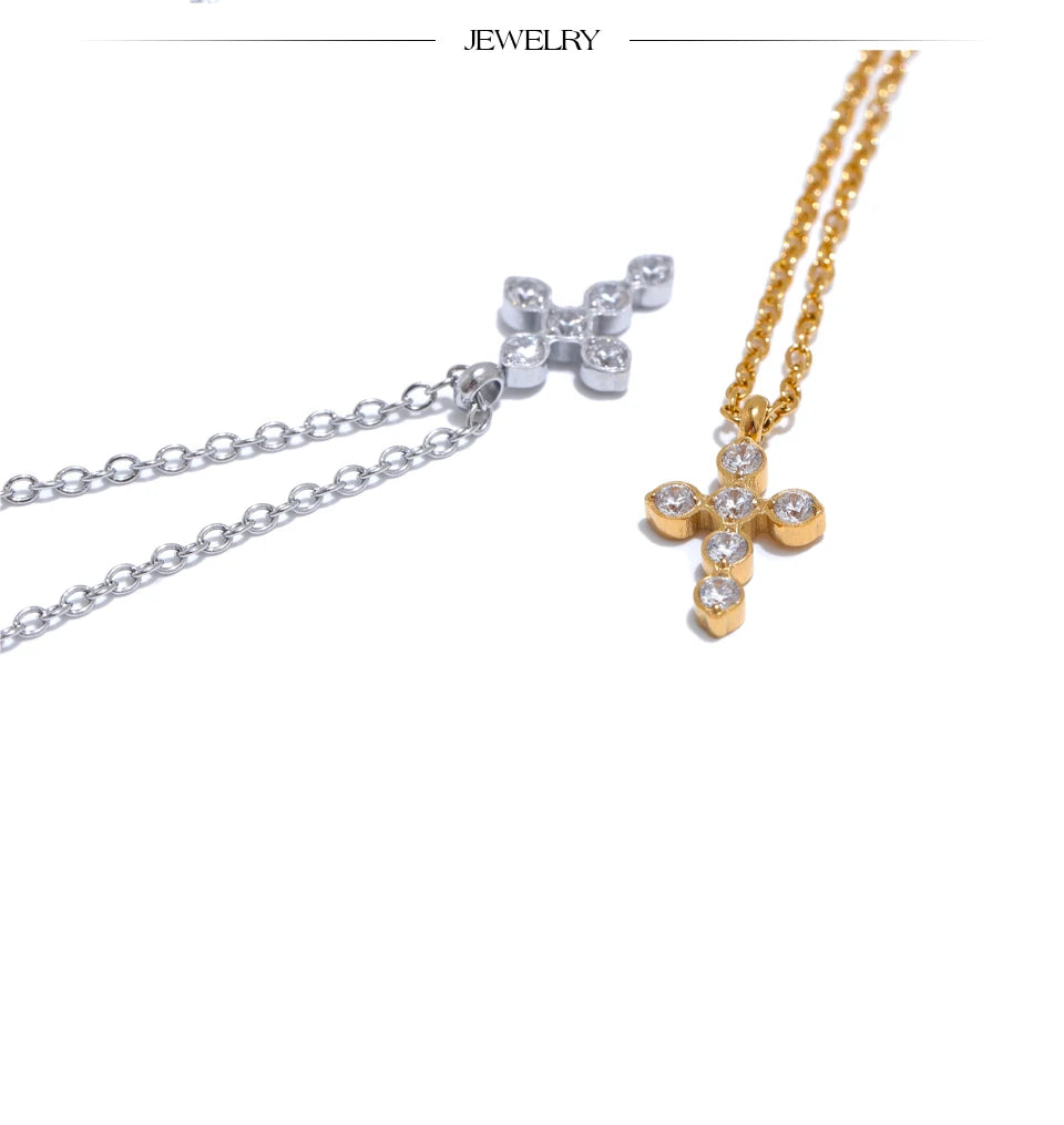 Cubic Zirconia Cross Shiny Pendant Necklace