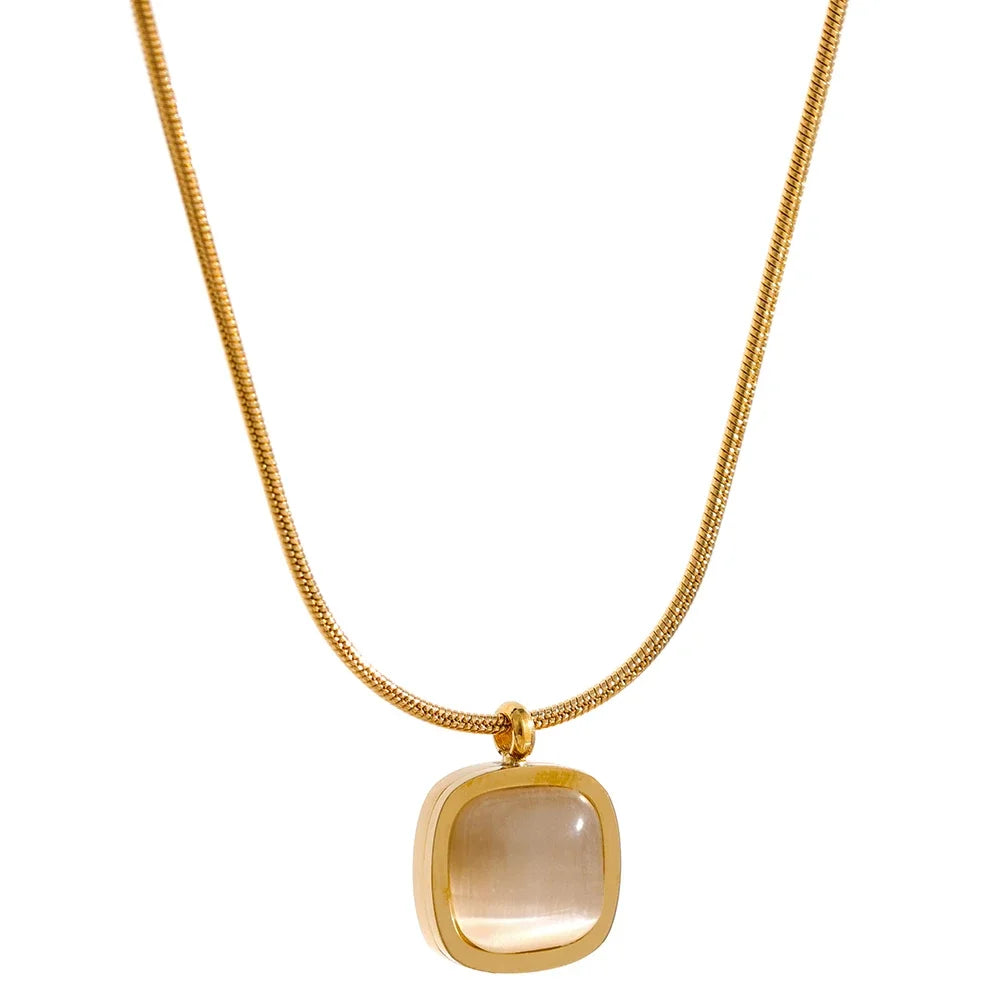 Square Green Opal Stone Pendant Necklace
