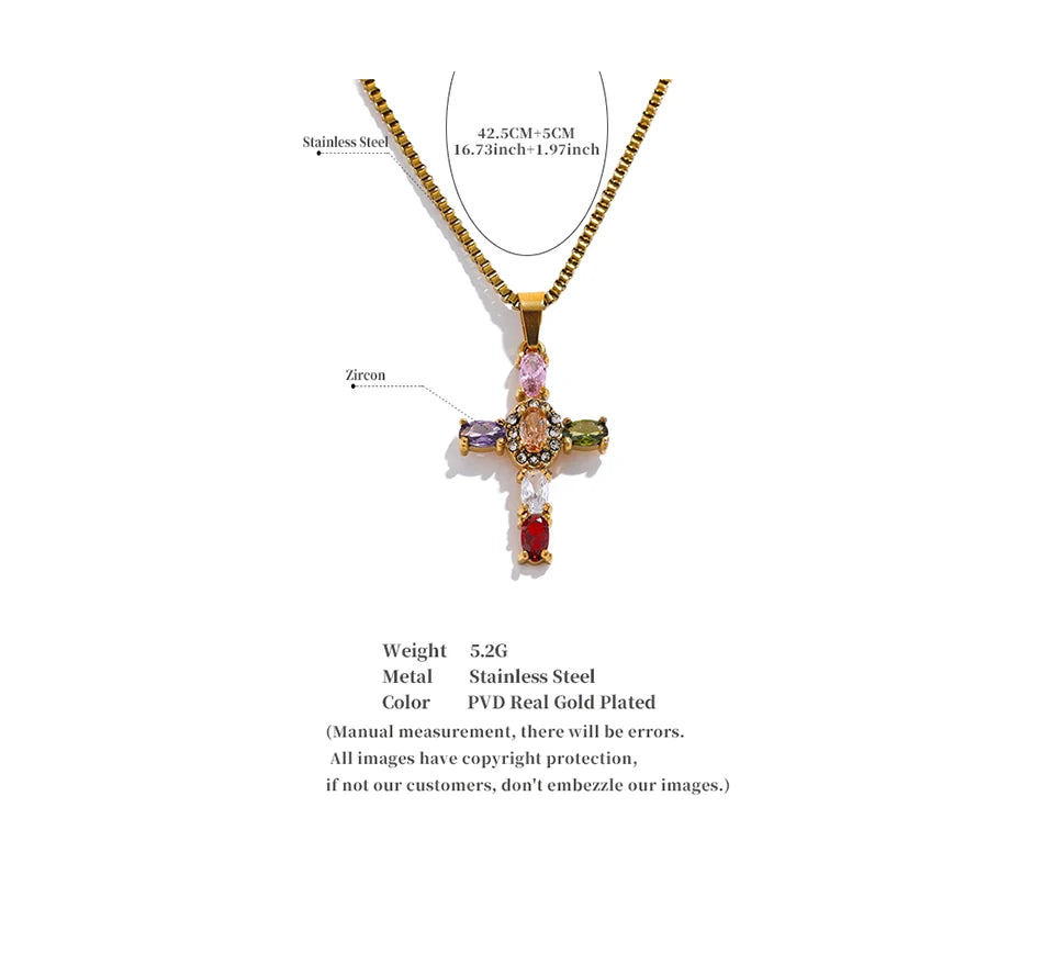 Delicate Colorful Bling Cubic Zirconia Cross Pendant Necklace