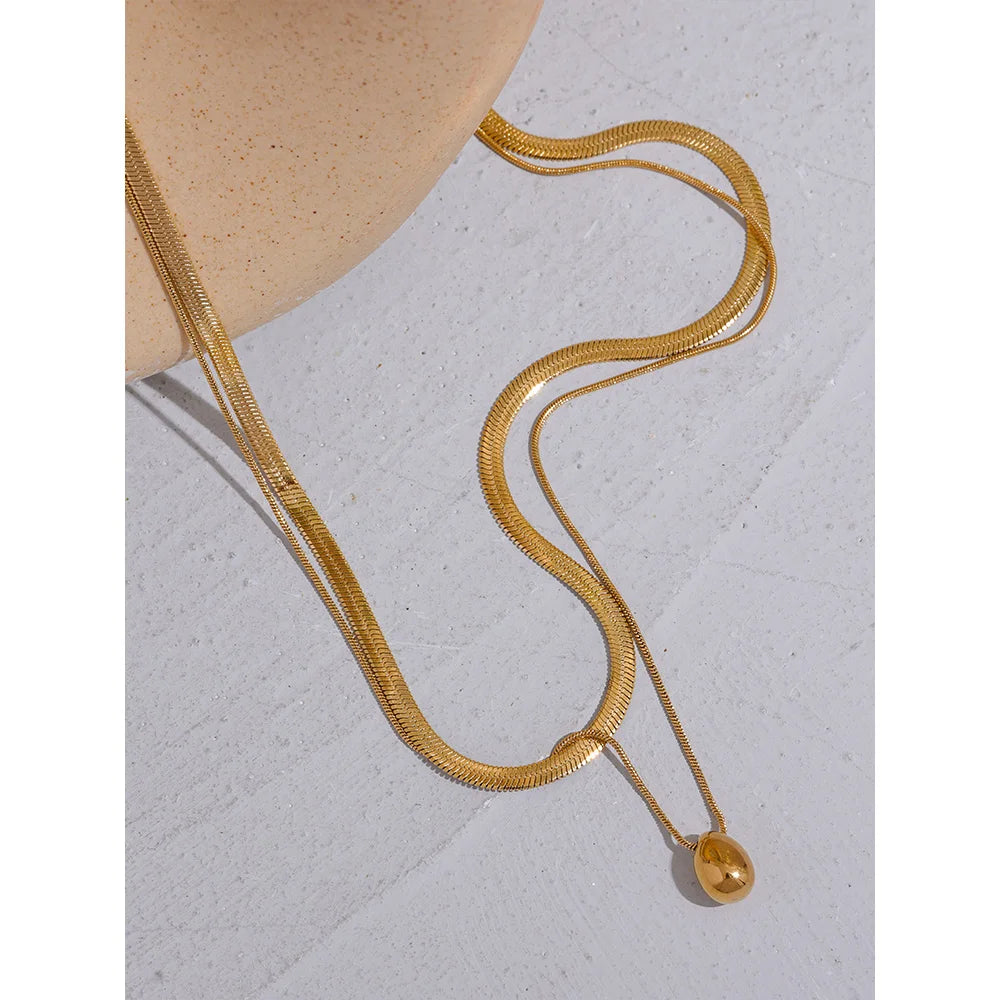 Snake Chain Double Layer Pendant Necklace