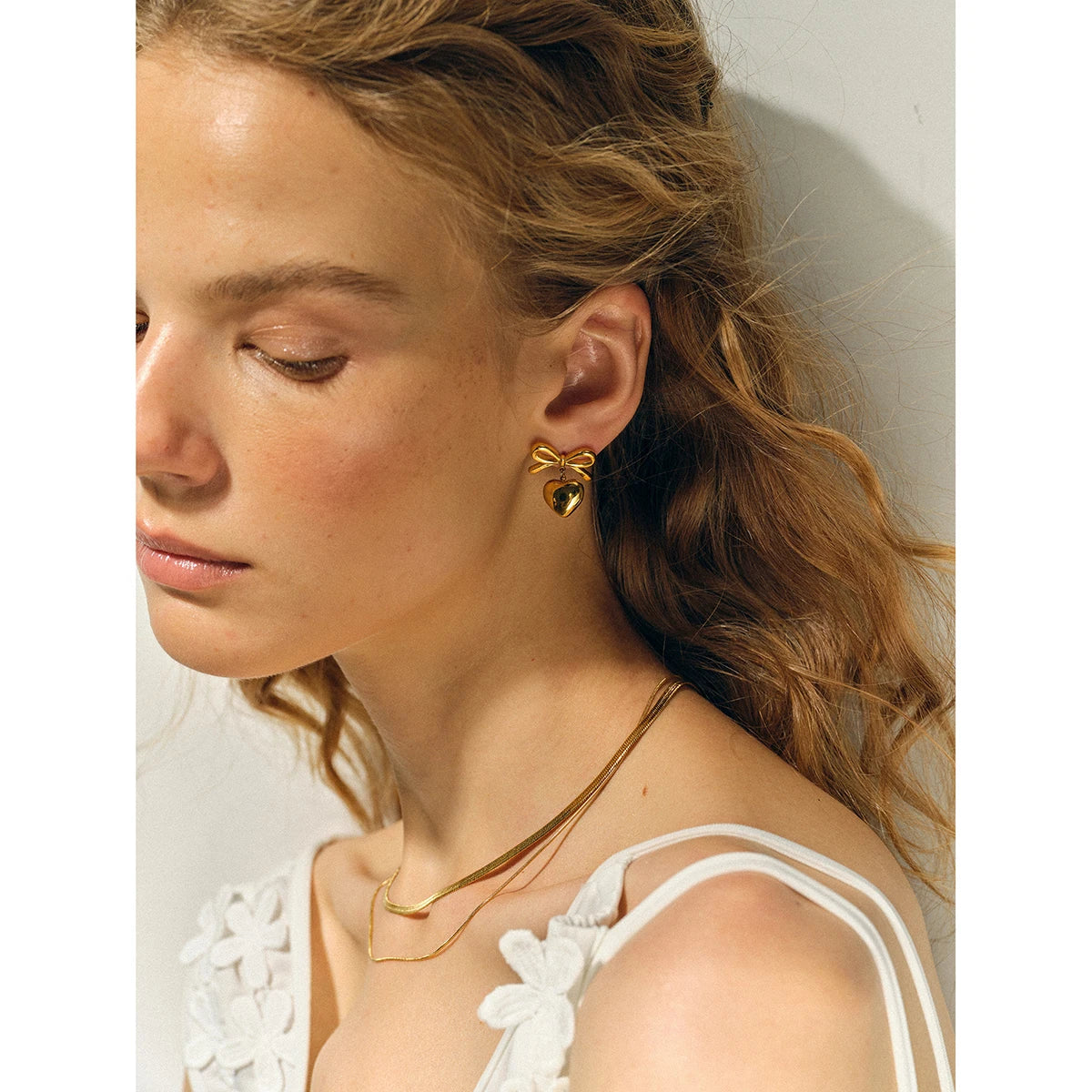 Bow Heart Pendant Earrings