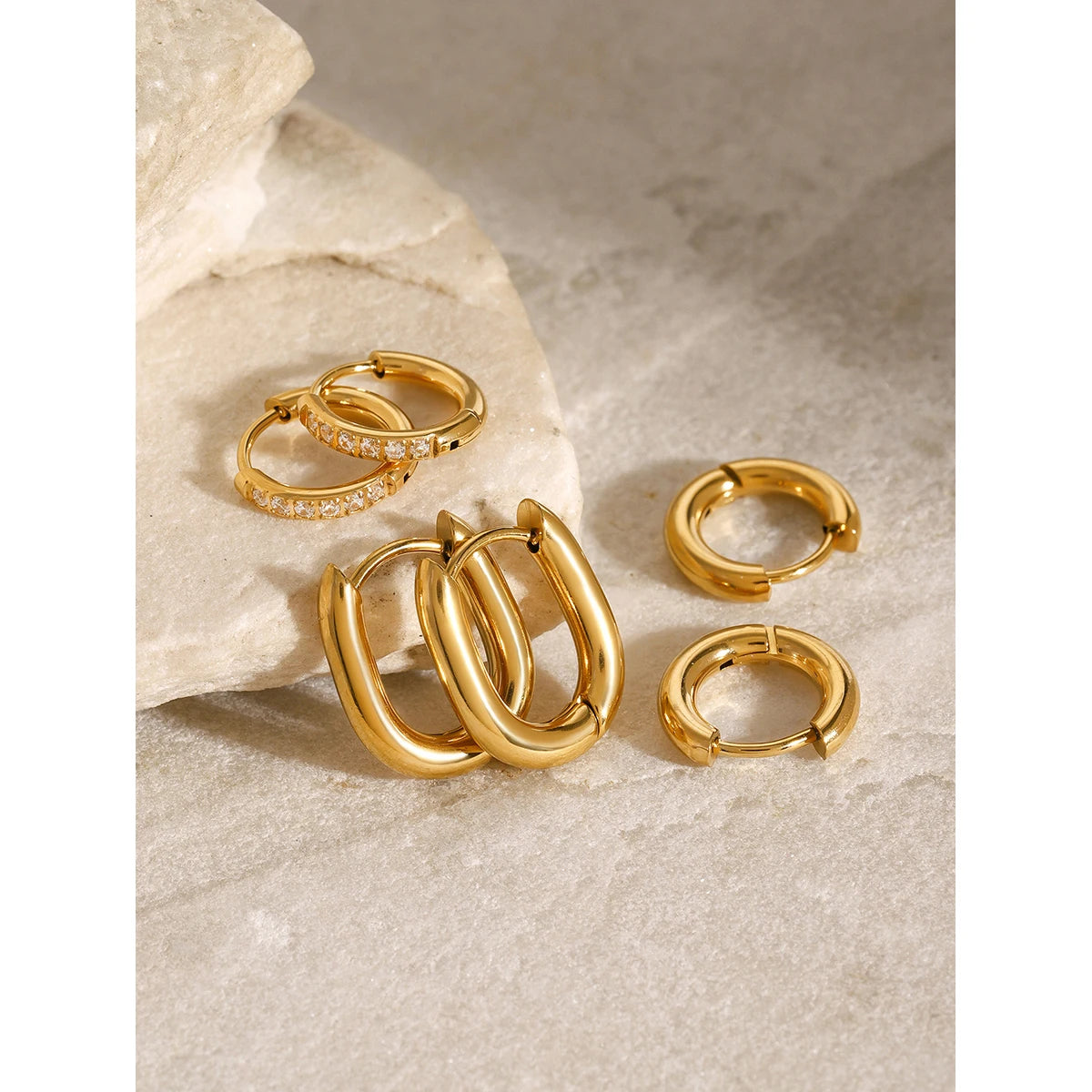 White Rhinestone Geometric Circle Earring Set