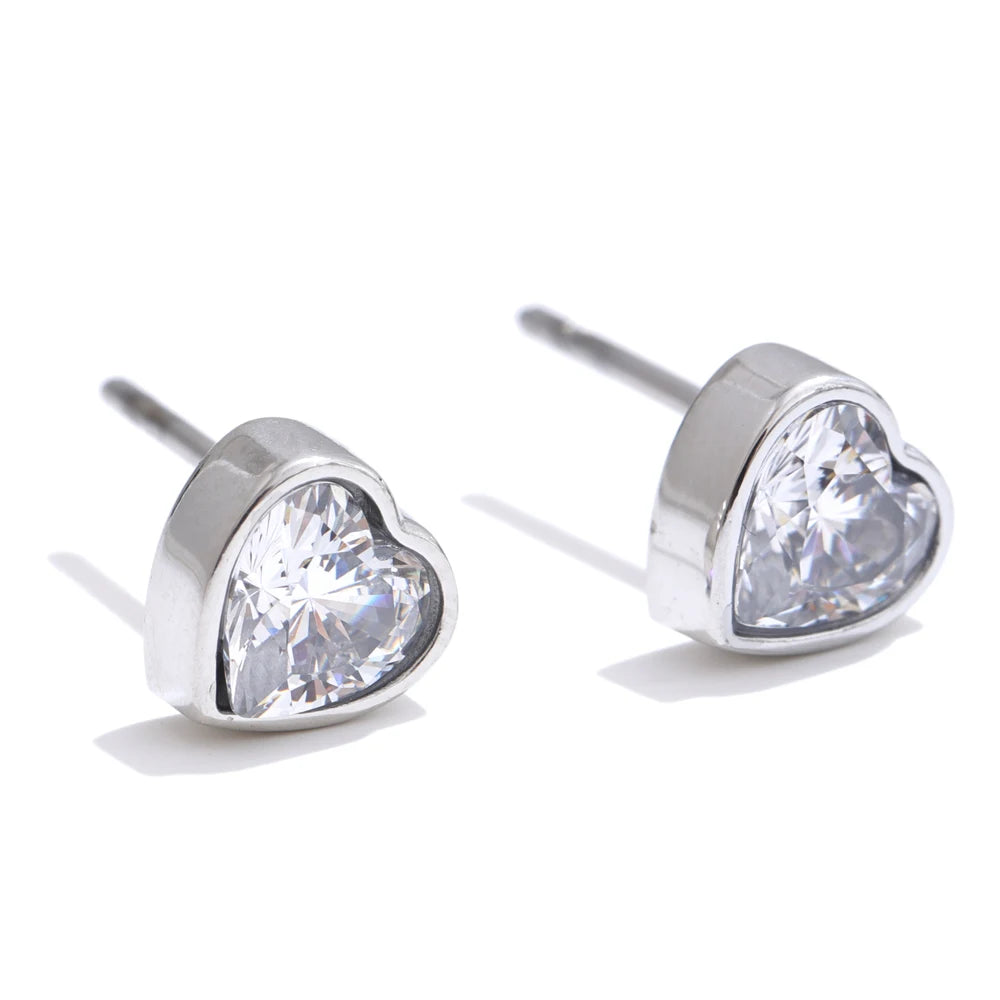 Delicate AAA Bling Cubic Zirconia Heart Stud Earrings