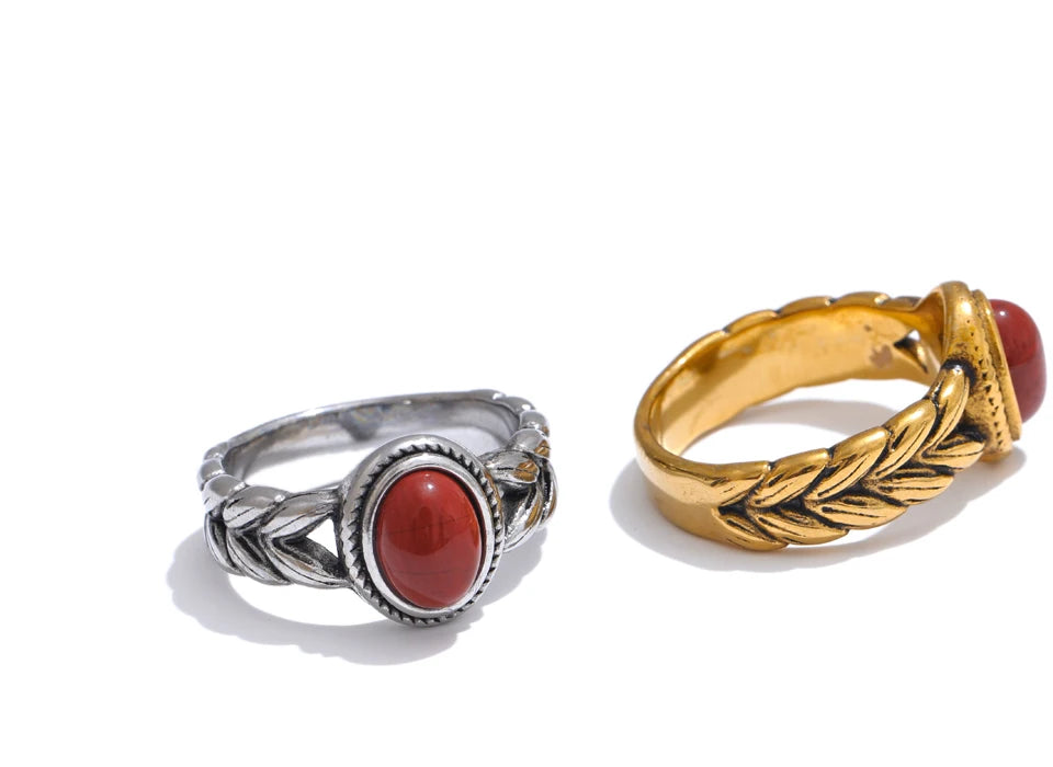 Retro Red & Black Natural Stone Ring