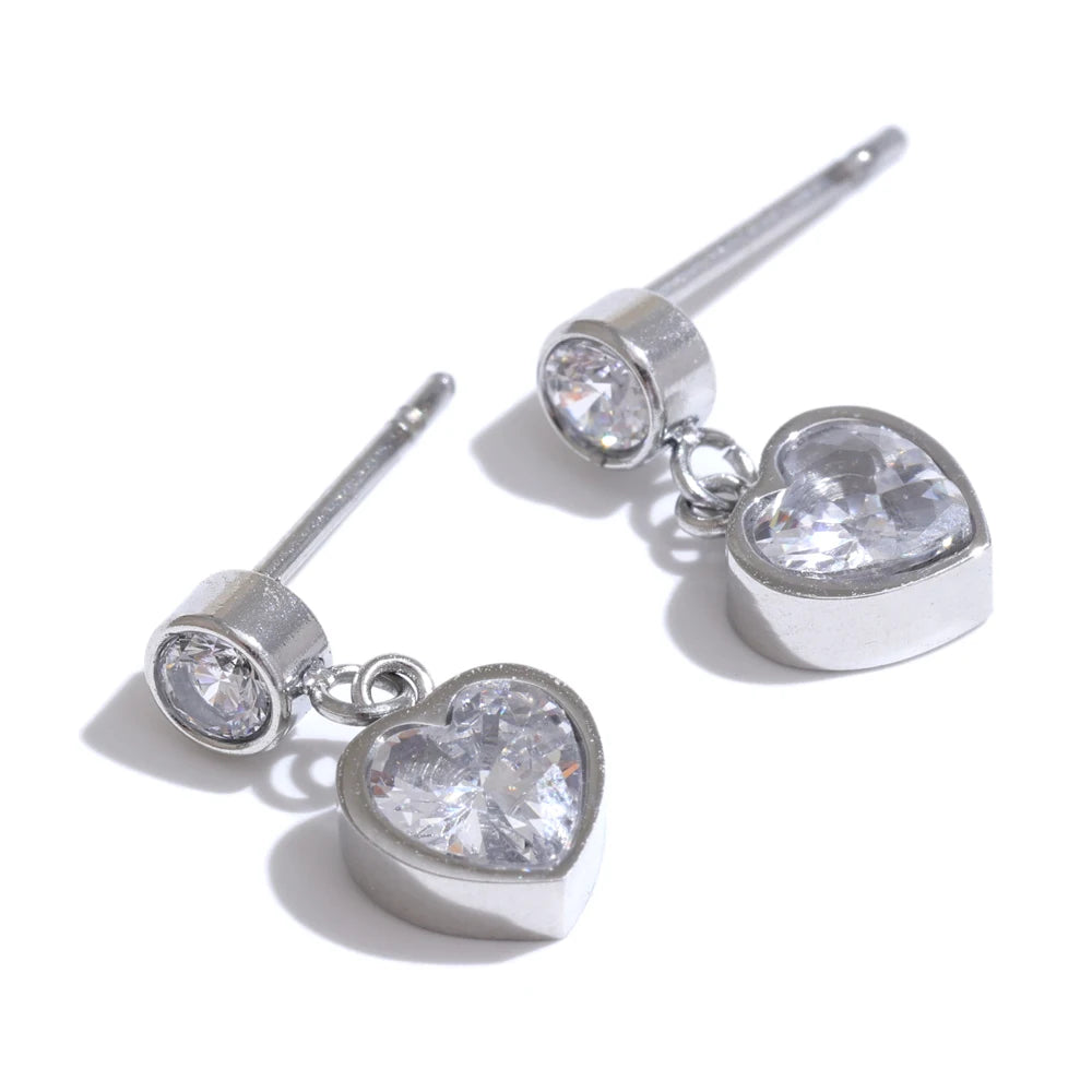 Waterproof Delicate CZ Heart Drop Earrings