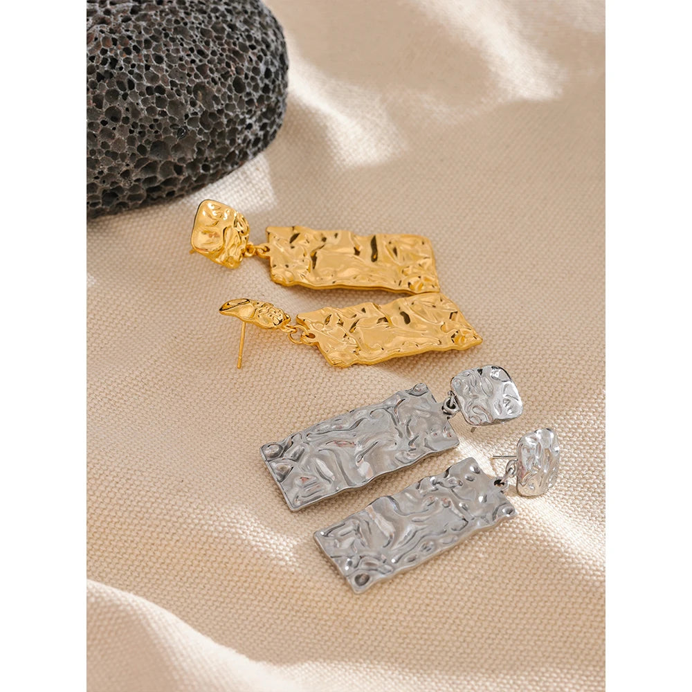 Hammered Rectangle Drop Earrings