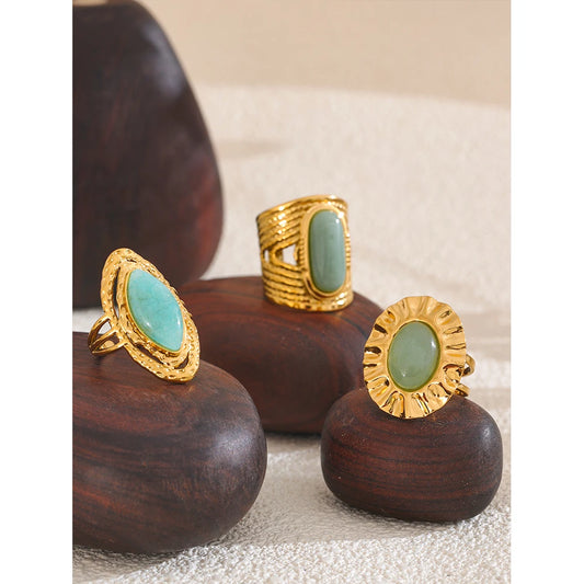 Green Natural Stone Fashion Open Ring
