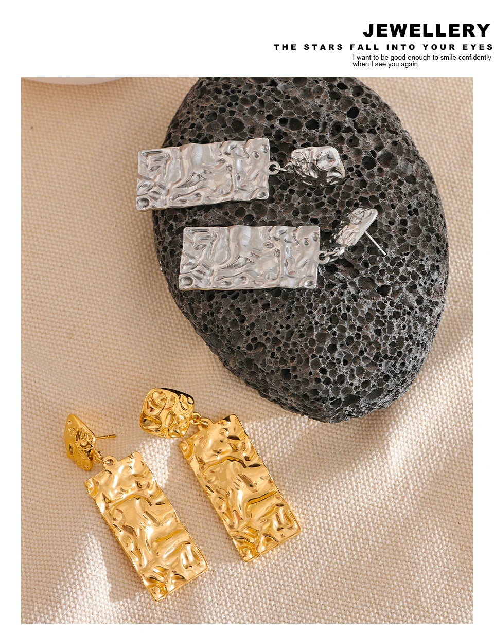 Hammered Rectangle Drop Earrings