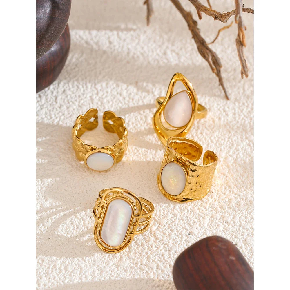 Natural Shell Geometric Open Ring