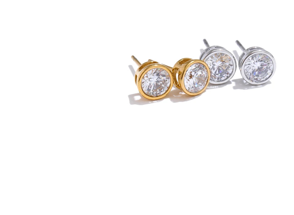 Cubic Zirconia Round Stud Earrings